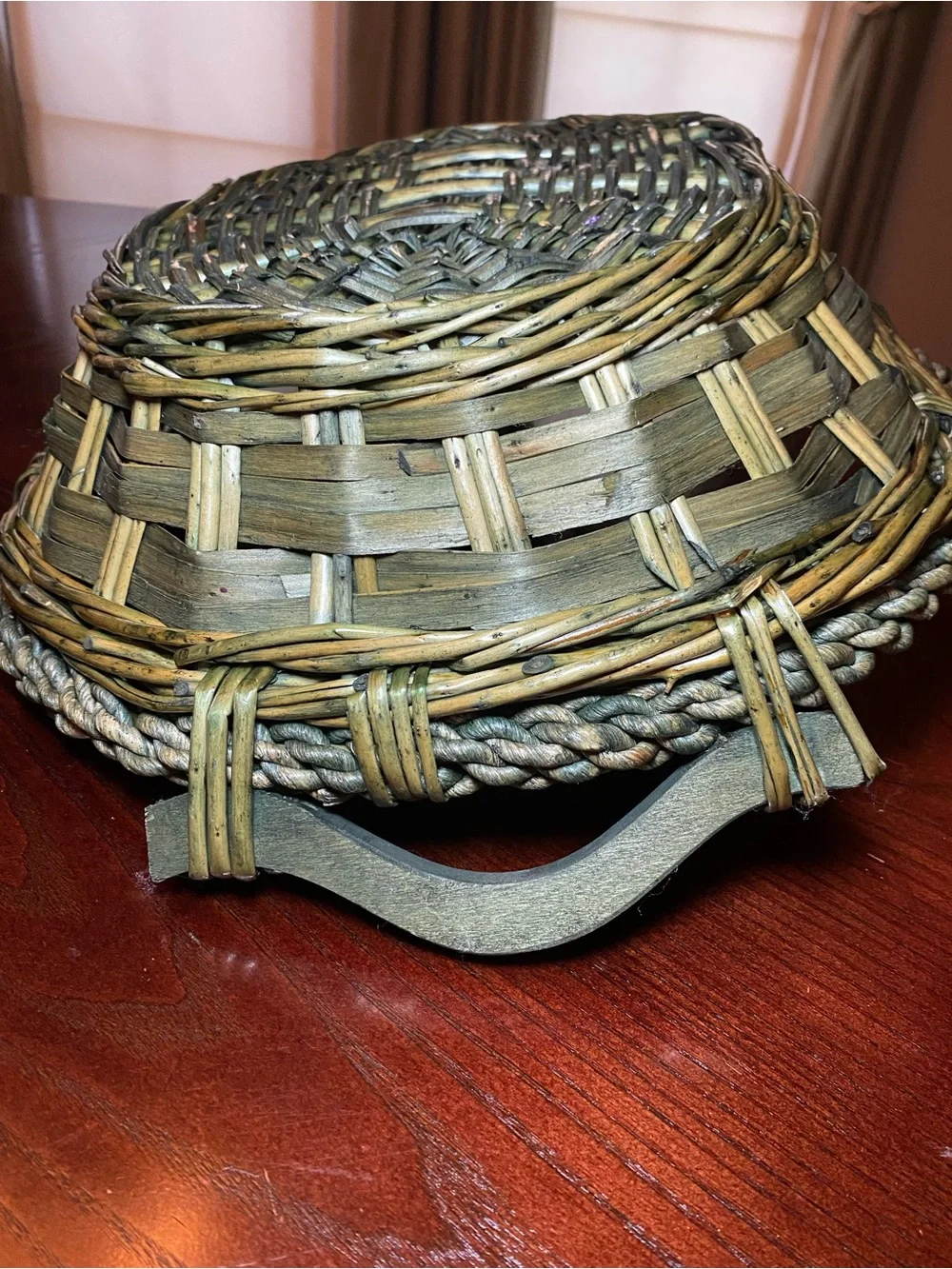 Handwoven Green-Brown Decorative Wicker Basket Bowl 18.5x14.5x4